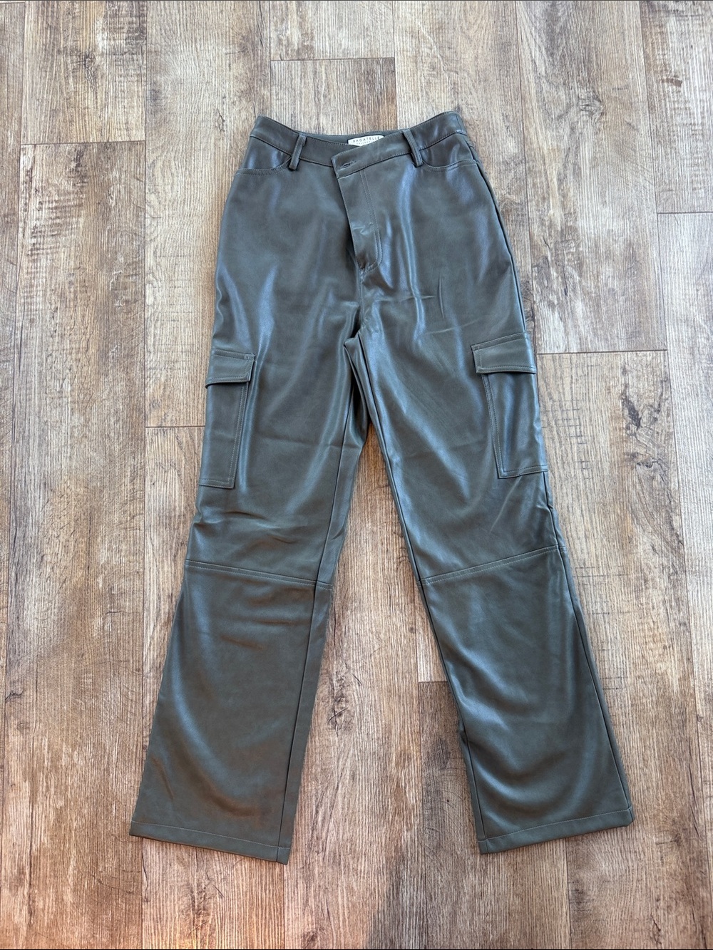 bagatelle Olive Green Faux Leather Cargo Pants